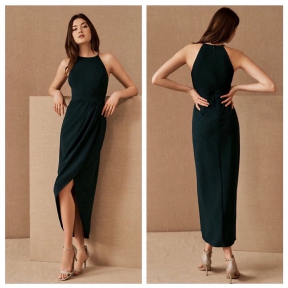 BHLDN Marceau High-Low Crepe Dress Emerald Size 0